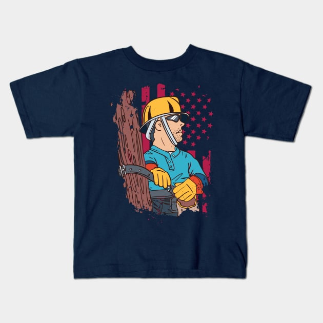 Lineman US Flag Graphic Kids T-Shirt by yeoys